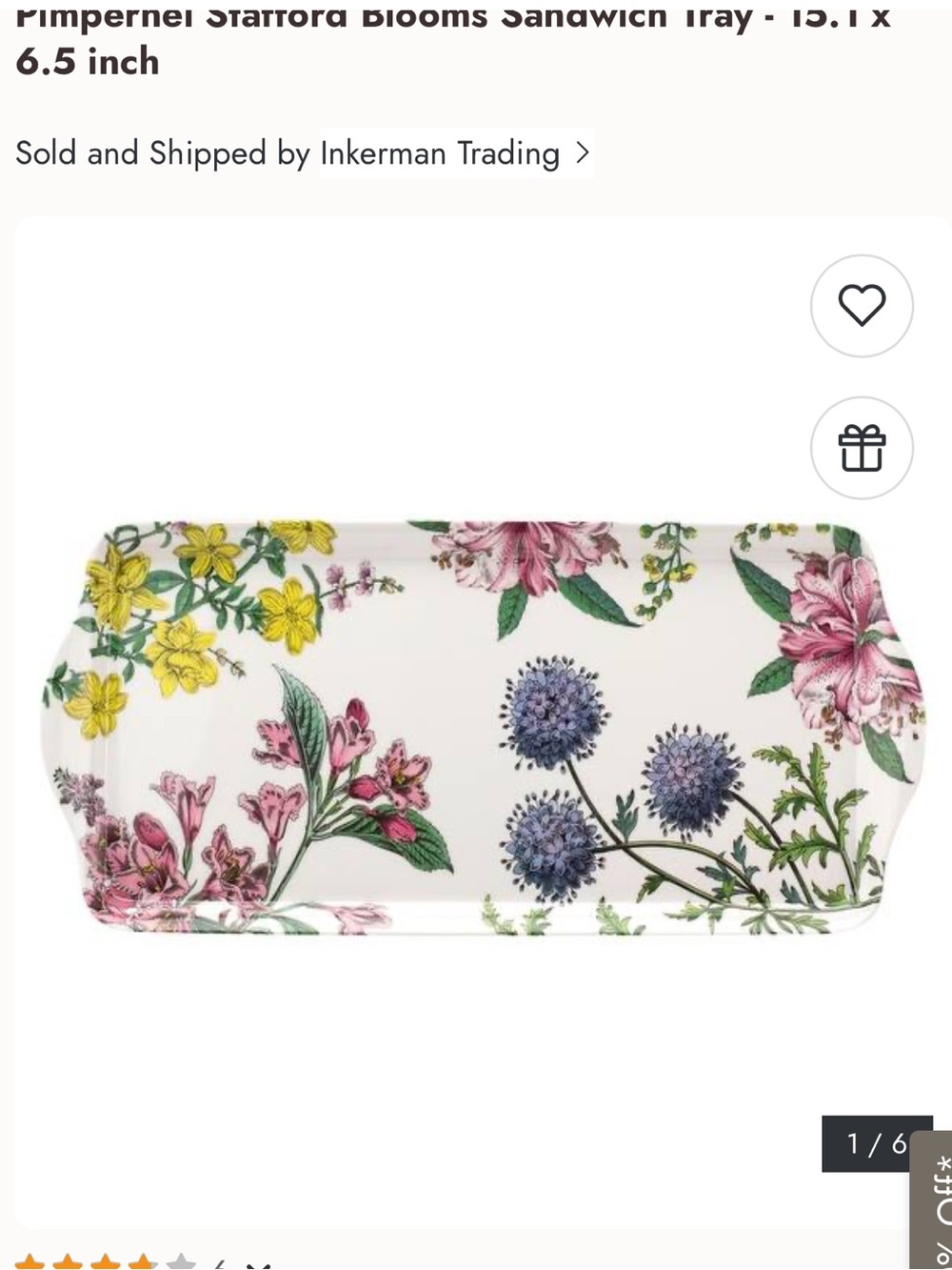 NWT Pimpernel Rectangular Melamine Tray with Pink, Yellow & Blue Floral Print